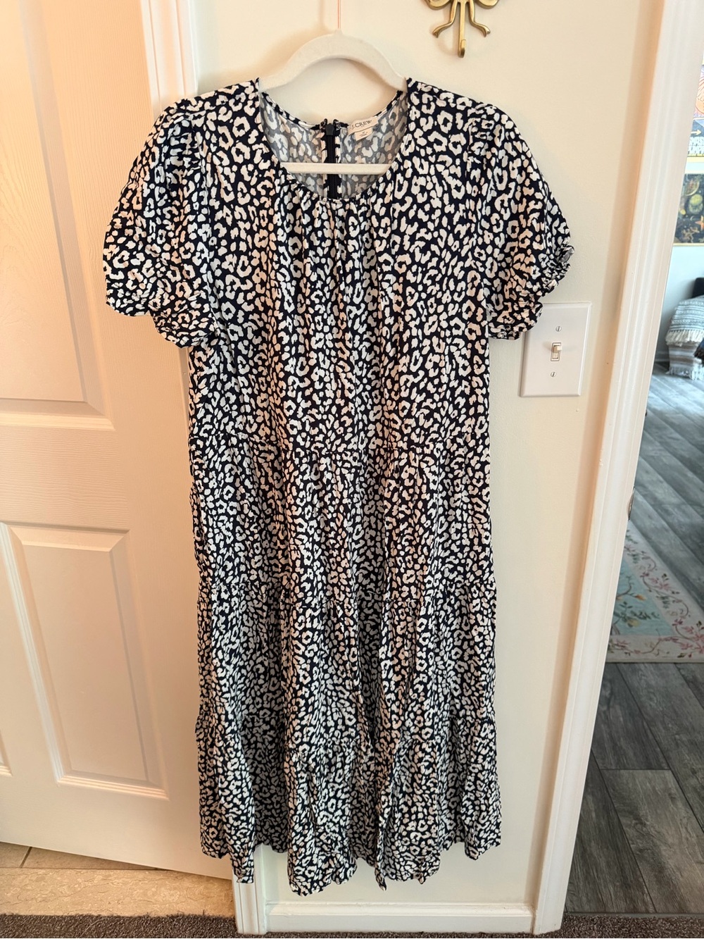 Navy and cream J. Crew leopard print dress